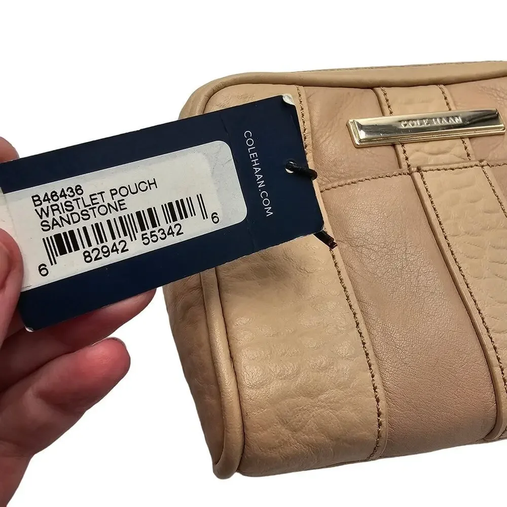 Cole Haan Wristlet Bag Zip Around Purse Leather Neutral Classic Timeless Capsule